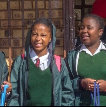SAG Kit Distribution image showing Rwatisango High School girls receiving 135 kits in Tembisa, South Africa on Jun 15, 2017