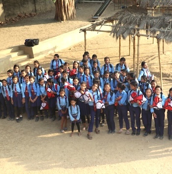 SAG Kit Distribution image showing Malpi School girls receiving 100 kits in Panauti, Nepal on Jun 24, 2017