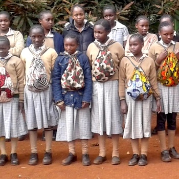 SAG Kit Distribution image showing Sunrise Tetu School girls receiving 40 kits in Kahuno, Kenya on Sep 8, 2017