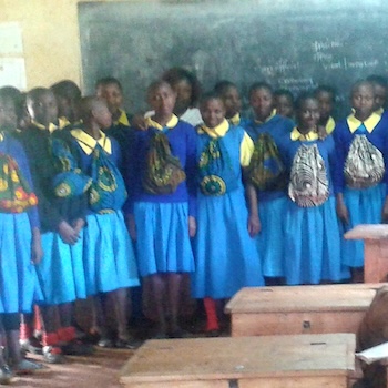 SAG Kit Distribution image showing Irembu School girls receiving 107 kits in Kaharo, Kenya on Mar 28, 2018