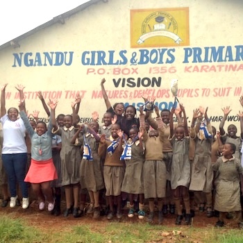 SAG Kit Distribution image showing Ngandu Primary School girls receiving 60 kits in Karatina, Kenya on Jan 10, 2019
