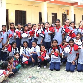 SAG Kit Distribution image showing Dang Area Schools girls receiving 300 kits in Dang, Nepal on Jan 13, 2019