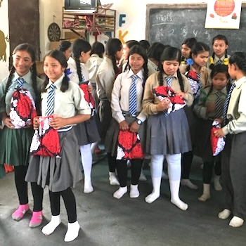 SAG Kit Distribution image showing Setidevi School girls receiving 96 kits in Pharping, Nepal on Jun 17, 2019