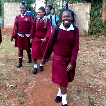 SAG Kit Distribution image showing Muhoya Secondary School girls receiving 84 kits in Muhoya, Kenya on Jun 20, 2019