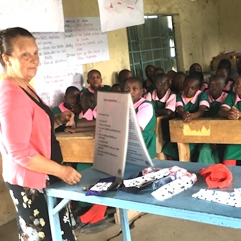 SAG Kit Distribution image showing Sirima Primary School girls receiving 55 kits in Sirima, Kenya on Jun 28, 2019