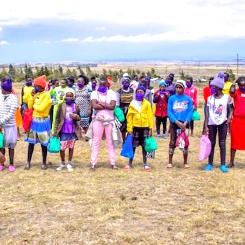 SAG Kit Distribution image showing Endarasha Village girls receiving 505 kits in Endarasha, Kenya on Dec 19, 2020