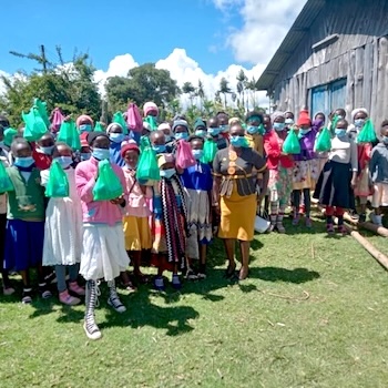 SAG Kit Distribution image showing AIC girls receiving 217 kits in Thiririka, Kenya on Dec 22, 2020