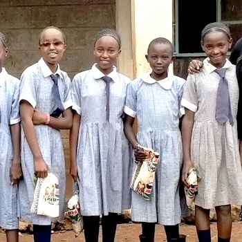 SAG Kit Distribution image showing Kingongo Primary School girls receiving 167 kits in Kingongo, Kenya on Jan 29, 2020