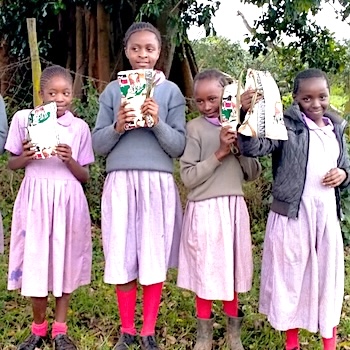SAG Kit Distribution image showing Muringato Primary School girls receiving 75 kits in Muringato, Kenya on Jan 29, 2020