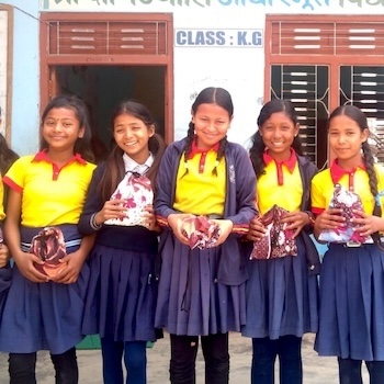 SAG Kit Distribution image showing Shree Gyanjyoti School girls receiving 20 kits in Ghorahi, Nepal on Feb 28, 2020
