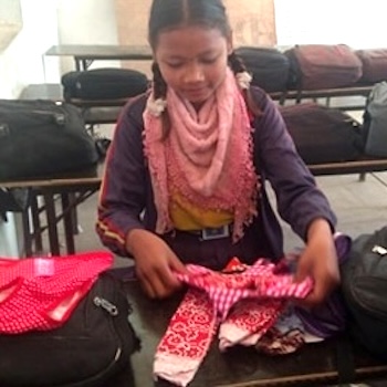 SAG Kit Distribution image showing Shree Gyanjyoti School girls receiving 20 kits in Ghorahi, Nepal on Feb 28, 2020