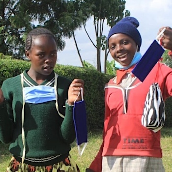 SAG Kit Distribution image showing Hosannah Children Home girls receiving 50 kits in Hosannah, Kenya on May 20, 2020