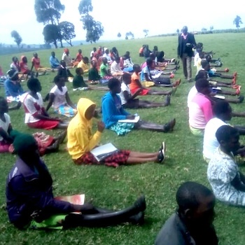 SAG Kit Distribution image showing Amboni Secondary School girls receiving 185 kits in Mweiga, Kenya on Aug 18, 2020