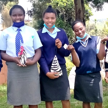 SAG Kit Distribution image showing Kihuyo School girls receiving 120 kits in Kihuyo, Kenya on Feb 18, 2021