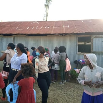 SAG Kit Distribution image showing KAG Church girls receiving 232 kits in Mweiga, Kenya on May 2, 2021