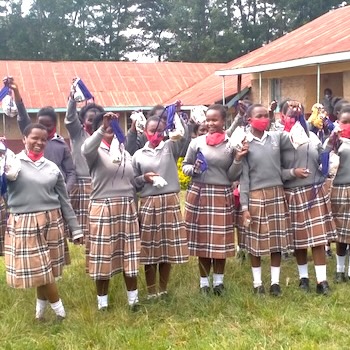 SAG Kit Distribution image showing Ngaini Secondary School girls receiving 184 kits in Ngaini, Kenya on Jun 2, 2021