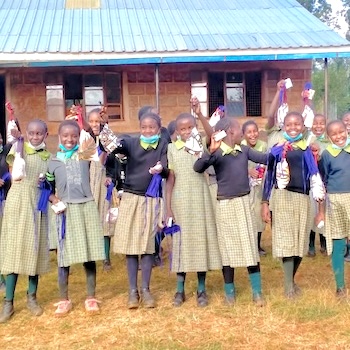 SAG Kit Distribution image showing Gachuiro Primary School girls receiving 152 kits in Karatina, Kenya on Jun 2, 2021