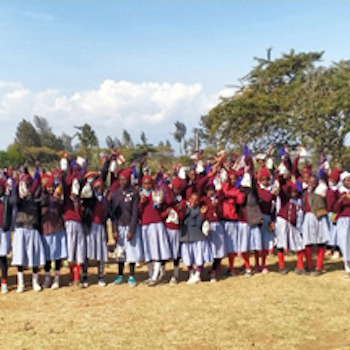SAG Kit Distribution image showing Kiahuko Primary School girls receiving 154 kits in Muiga, Kenya on Aug 3, 2021