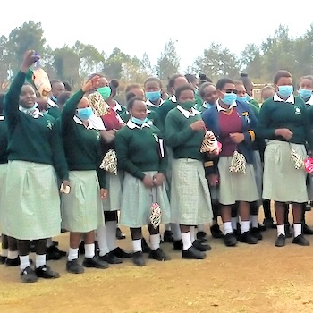 SAG Kit Distribution image showing Gaciongo Primary School girls receiving 244 kits in Gaciongo, Kenya on Sep 3, 2021