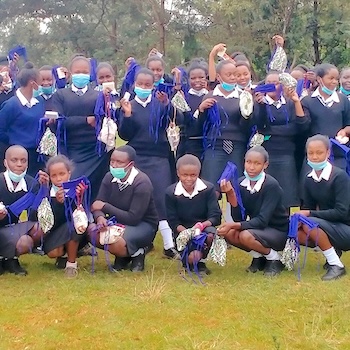 SAG Kit Distribution image showing Gaciongo Secondary School girls receiving 87 kits in Gaciongo, Kenya on Sep 3, 2021