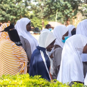 SAG Kit Distribution image showing DEB Muslim School girls receiving 406 kits in Nyeri, Kenya on Feb 15, 2022