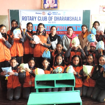 SAG Kit Distribution image showing Sataya Sai School girls receiving 72 kits in Dharamshala, India on Feb 23, 2022