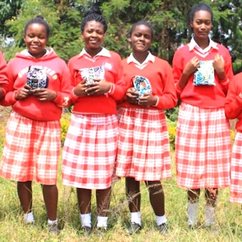 SAG Kit Distribution image showing Kagumo Secondary School girls receiving 163 kits in Othaya, Kenya on Jun 2, 2022
