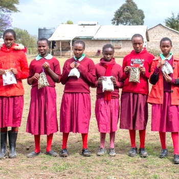 SAG Kit Distribution image showing Ndiriti Primary School girls receiving 355 kits in Naromoru, Kenya on Nov 18, 2022