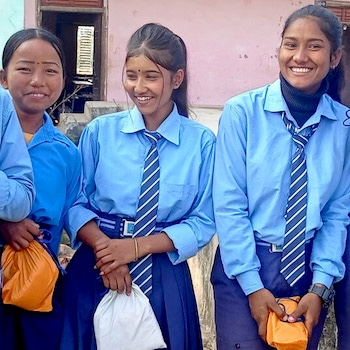 SAG Kit Distribution image showing Shree School girls receiving 500 kits in Saudiyar, Nepal on Dec 14, 2022