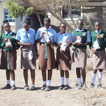 SAG Kit Distribution image showing Endana Secondary School girls receiving 92 kits in Endana, Kenya on Feb 3, 2023