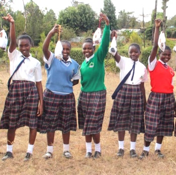 SAG Kit Distribution image showing Bingwa Secondary School girls receiving 165 kits in Nanyuki, Kenya on Feb 10, 2023