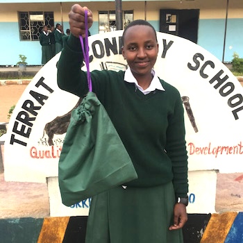SAG Kit Distribution image showing Terrat Secondary School girls receiving 100 kits in Terrat, Tanzania on Mar 20, 2023