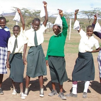 SAG Kit Distribution image showing Naibor Primary School girls receiving 142 kits in Naibor, Kenya on Apr 5, 2023