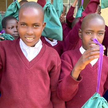 SAG Kit Distribution image showing Loiborsoit Primary School A girls receiving 100 kits in Manyara, Tanzania on Apr 14, 2023