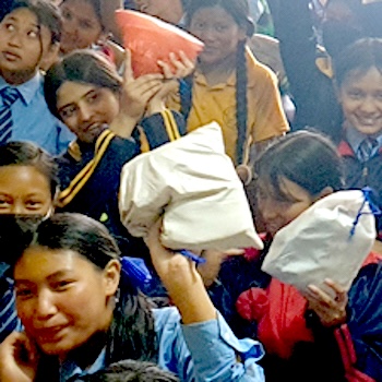 SAG Kit Distribution image showing Halchowk Ma Vi girls receiving 87 kits in Halchowk, Nepal on Jun 1, 2023