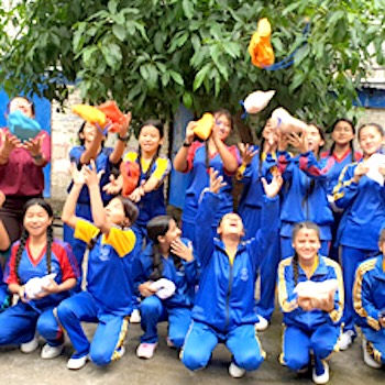 SAG Kit Distribution image showing Little Sister Fund Schools girls receiving 302 kits in Samakhushi, Nepal on Jul 8, 2023