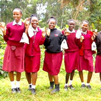 SAG Kit Distribution image showing Thuita Secondary School girls receiving 128 kits in Thuita, Kenya on Jul 19, 2023