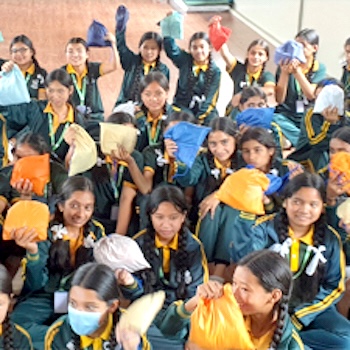 SAG Kit Distribution image showing Green Hills Academy girls receiving 83 kits in Kavresthali, Nepal on Jul 27, 2023