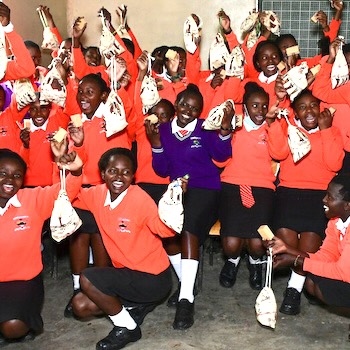 SAG Kit Distribution image showing Irigithathi Secondary School girls receiving 82 kits in Irigithathi, Kenya on Sep 20, 2023