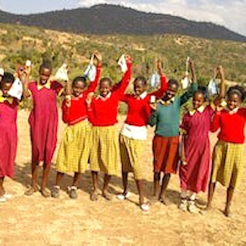 SAG Kit Distribution image showing Kurikuri Primary girls receiving 92 kits in Laikipia, Kenya on Sep 29, 2023