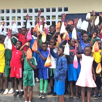 SAG Kit Distribution image showing Ndongo Primary School girls receiving 84 kits in Buea, Cameroon on Oct 13, 2023