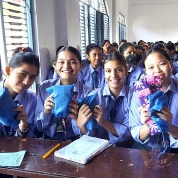 SAG Kit Distribution image showing Dang Valley College girls receiving 109 kits in Ghorahi, Nepal on Oct 13, 2023