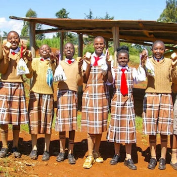 SAG Kit Distribution image showing Gathanji Primary School girls receiving 122 kits in Gathanji, Kenya on Jan 19, 2024