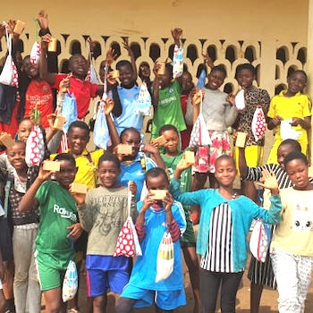 SAG Kit Distribution image showing Bomaka Primary School girls receiving 152 kits in Bomaka, Cameroon on Jan 26, 2024