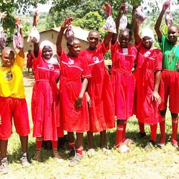 SAG Kit Distribution image showing Kassandra Primary School girls receiving 120 kits in Kassandra, Uganda on Apr 23, 2024