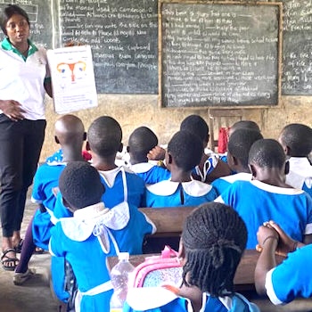 SAG Kit Distribution image showing Likoko Membea School girls receiving 132 kits in Membea, Cameroon on May 15, 2024