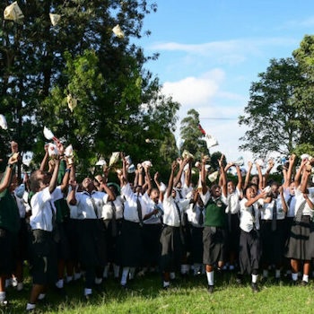 SAG Kit Distribution image showing Muthuaini Secondary School girls receiving 353 kits in Muthuaini, Kenya on May 17, 2024