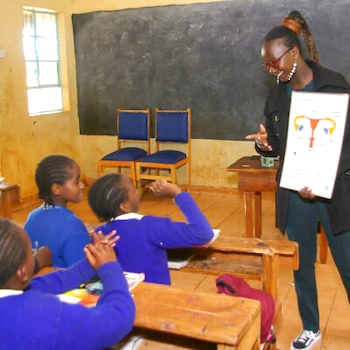 SAG Kit Distribution image showing Gitathiini Primary School girls receiving 157 kits in Gitero, Kenya on May 24, 2024