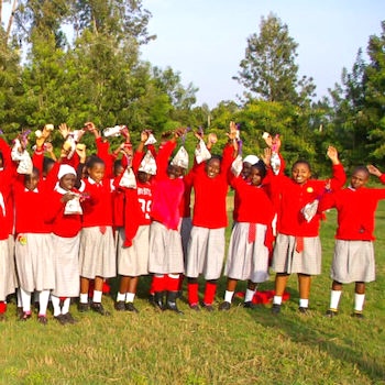 SAG Kit Distribution image showing Kiawaithanji Secondary School girls receiving 68 kits in Kiawaithanji, Kenya on Jul 5, 2024