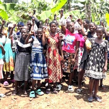 SAG Kit Distribution image showing Lukoge Village girls receiving 89 kits in Katikamu, Uganda on Sep 3, 2024